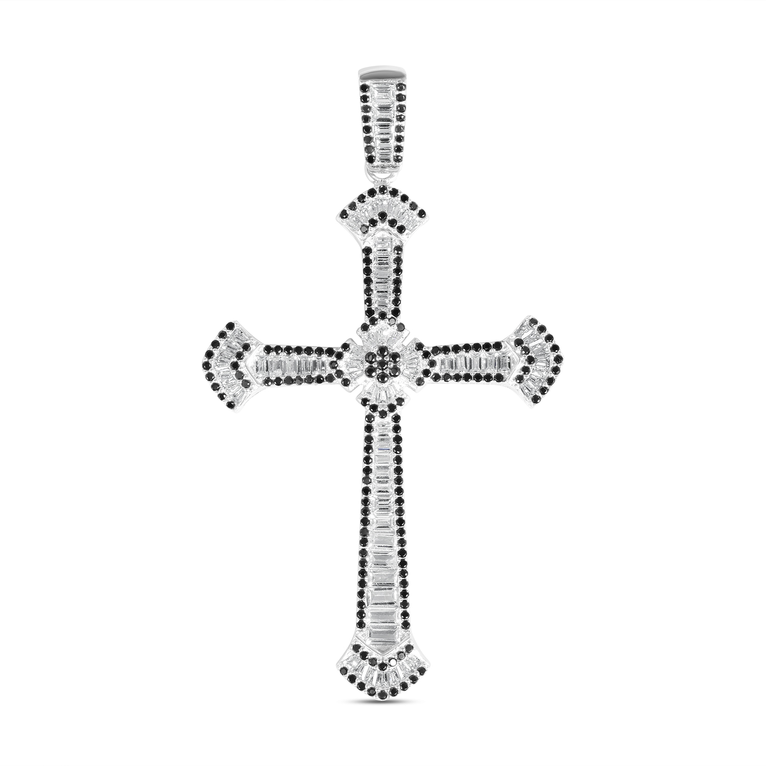Pandantiv argint in forma de cruce cu pietre Zirconia albe si negre Divine Contrast