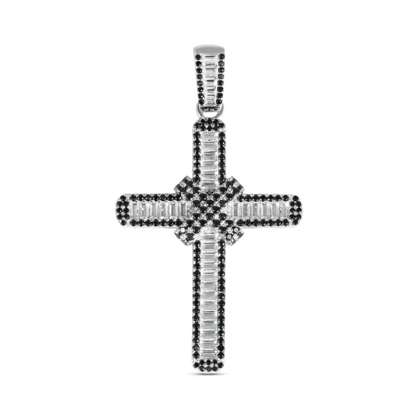 Pandantiv argint in forma de cruce cu pietre zirconia albe si negre Sacred Balance