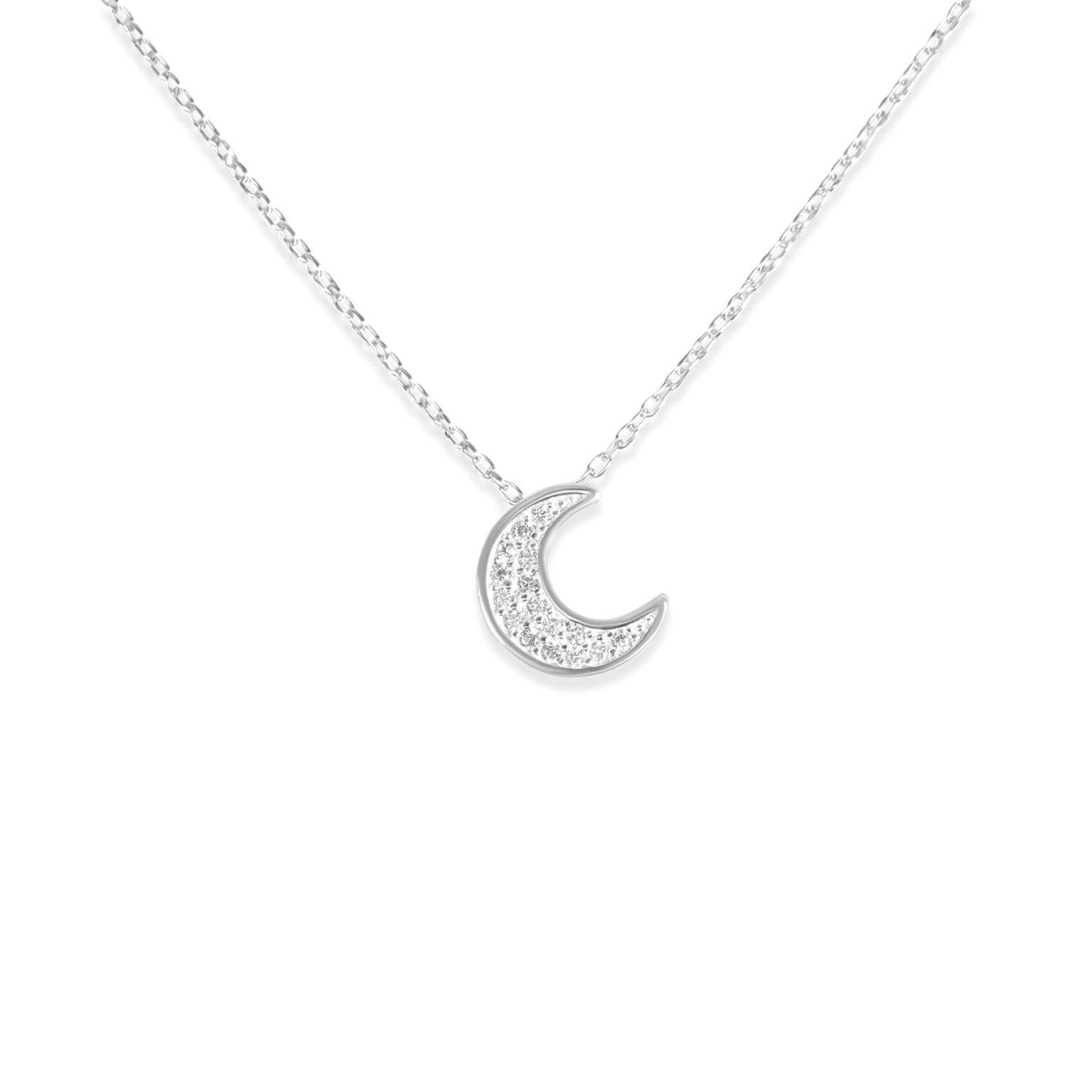 Colier de argint cu lant dublu si pandantive stea si semiluna cu pietre Zirconia Celestial Glow