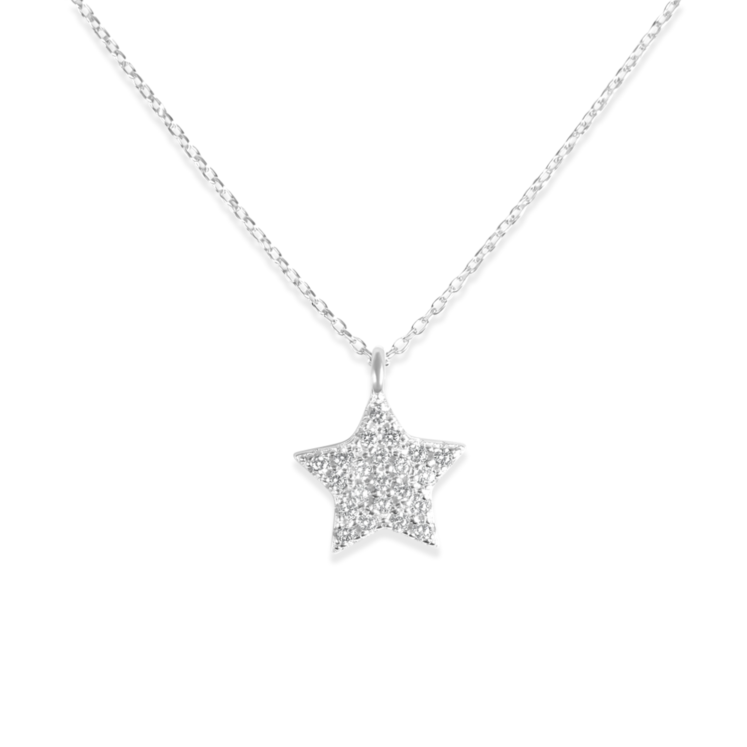 Colier de argint cu pandantiv dublu stea si pietre Zirconia Starry Duo Glow