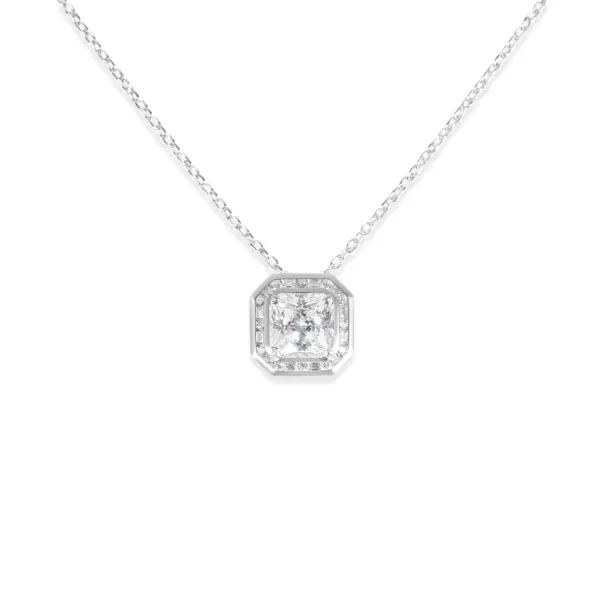 Colier de argint cu piatra Zirconia patrata si halo de pietre Crystal Frame