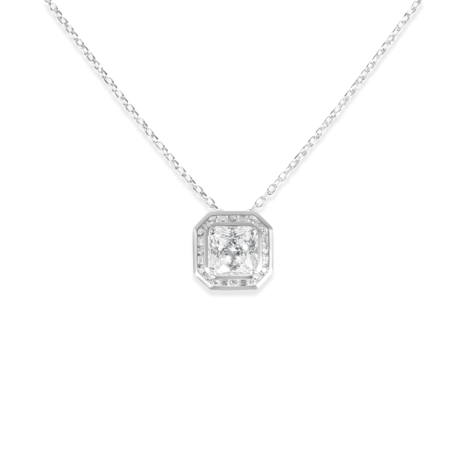 Colier de argint cu piatra Zirconia patrata si halo de pietre Crystal Frame