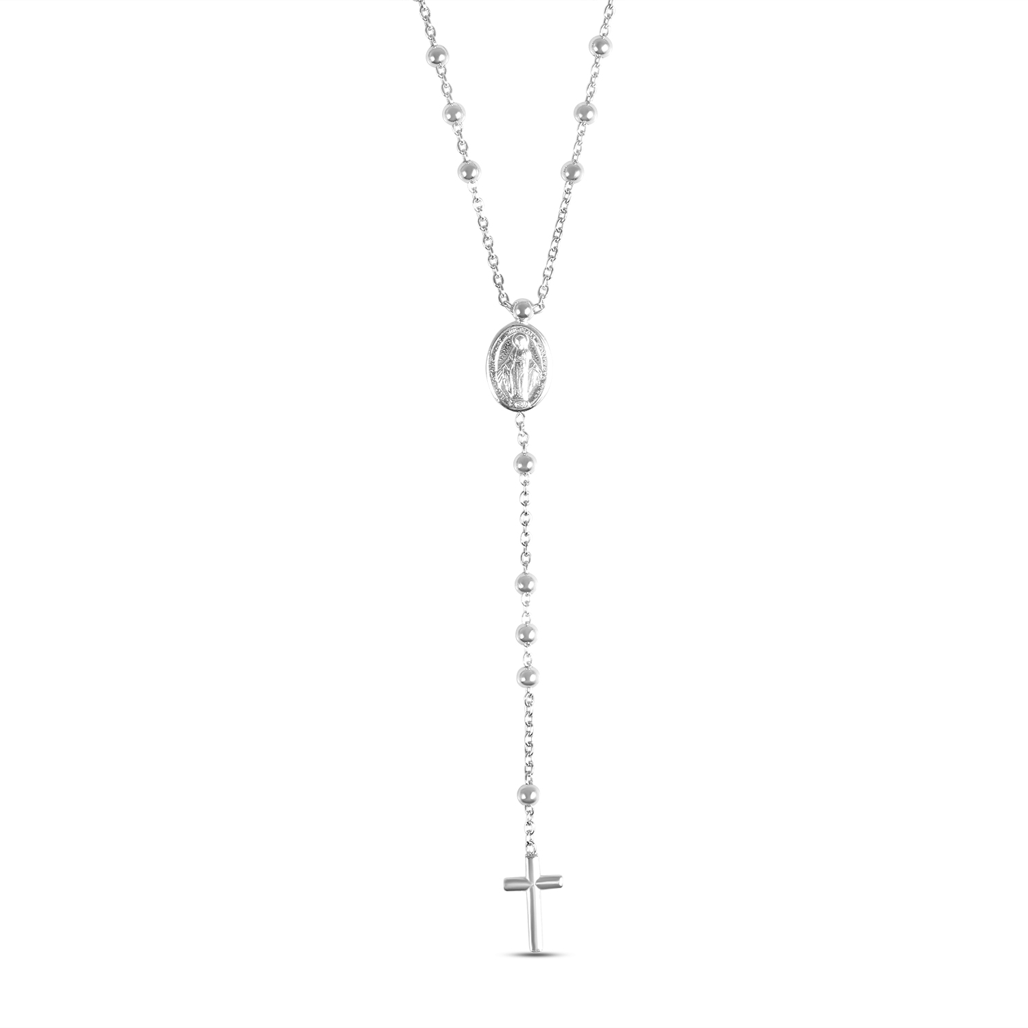 Colier de argint cu bile, motiv religios si cruce Divine Grace