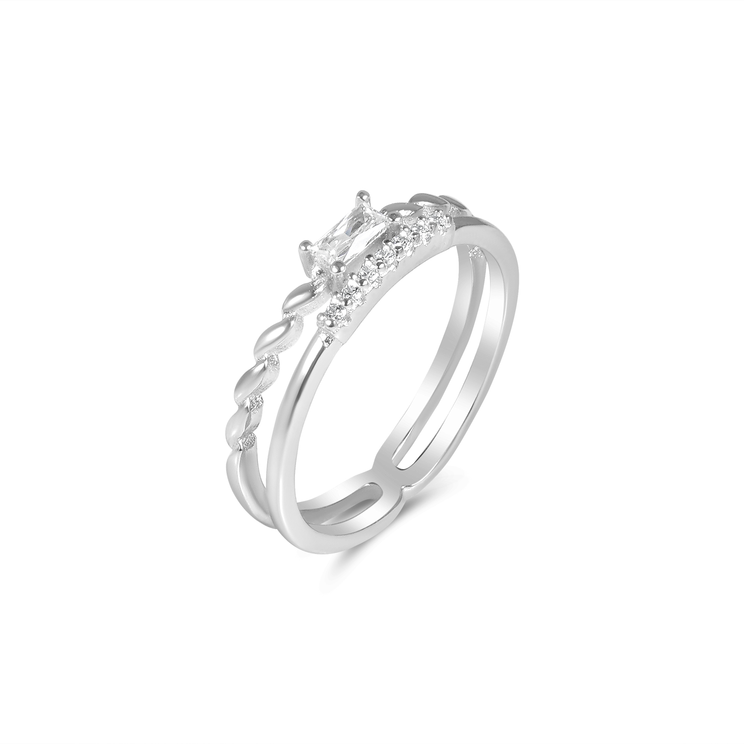 Inel argint dama cu pietre Zirconia design dublu Double Spark