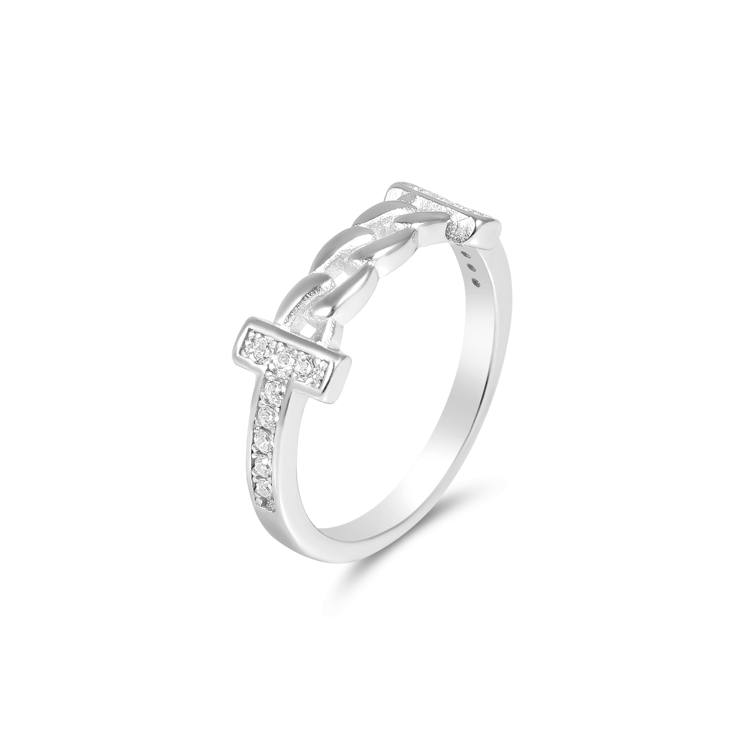 Inel argint dama cu pietre Zirconia si model lant Chain Sparkle