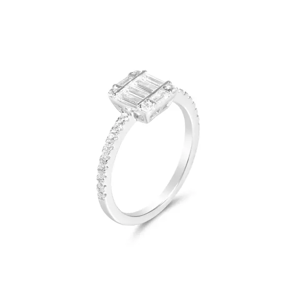 Inel argint dama cu piatra Zirconia dreptunghiulara si accente stralucitoare Crystal Frame
