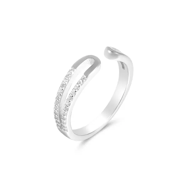 Inel argint dama cu design intrerupt si pietre Zirconia Urban Flow