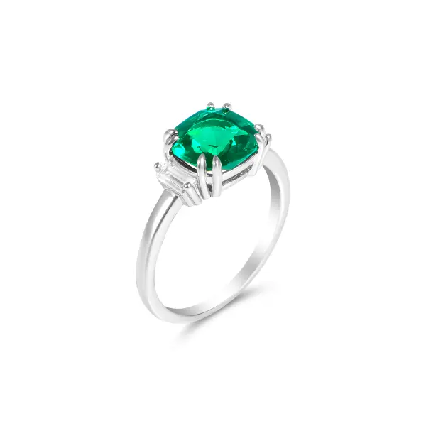 Inel argint dama cu piatra zirconia centrala Emerald Glow