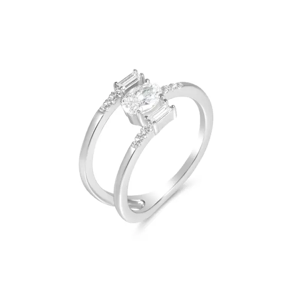 Inel argint dama cu design deschis si pietre Zirconia Crystal Line Glow