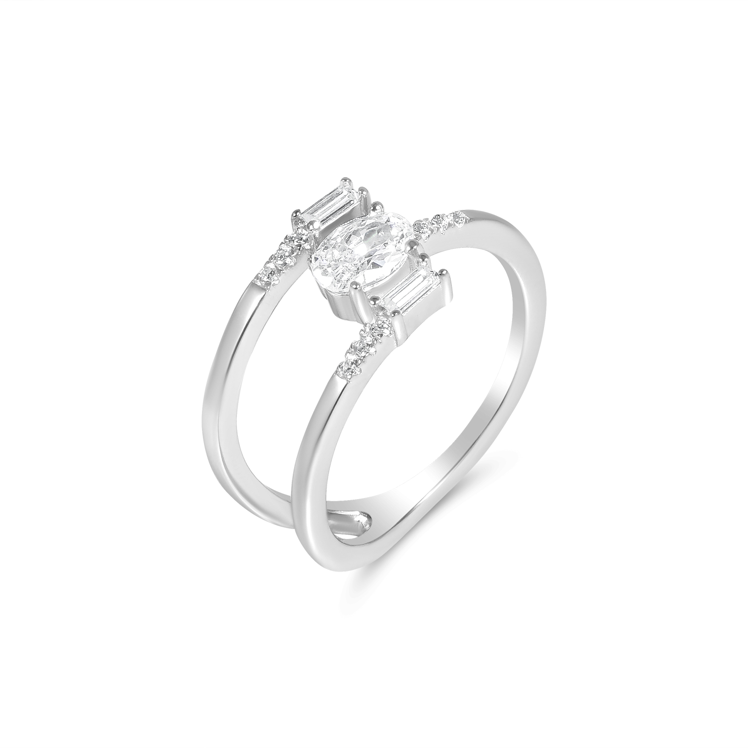 Inel argint dama cu design deschis si pietre Zirconia Crystal Line Glow
