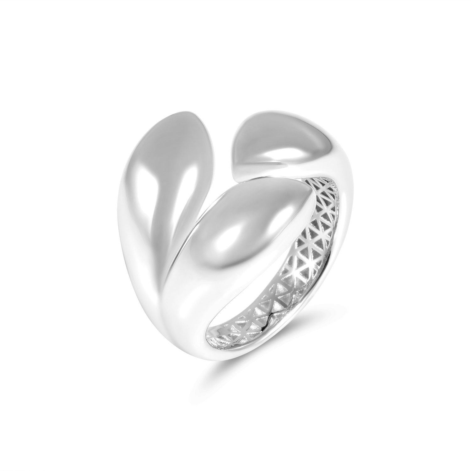 Inel argint dama cu design frunza intrerupt si forme organice Silver Leaf Flow