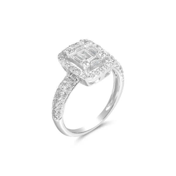 Inel argint dama cu pietre Zirconia si piatra centrala rectangulara Crystal Frame