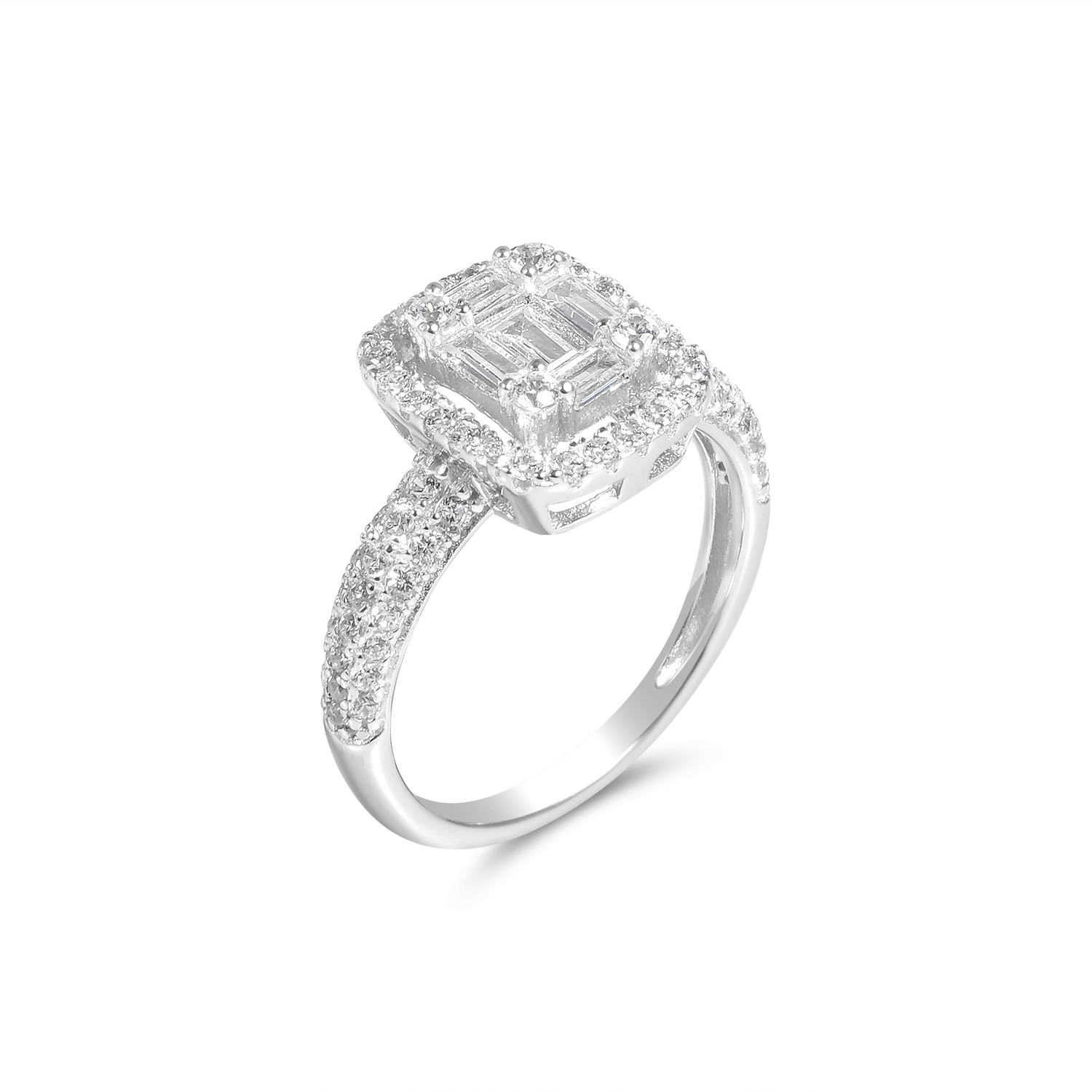 Inel argint dama cu pietre Zirconia si piatra centrala rectangulara Crystal Frame