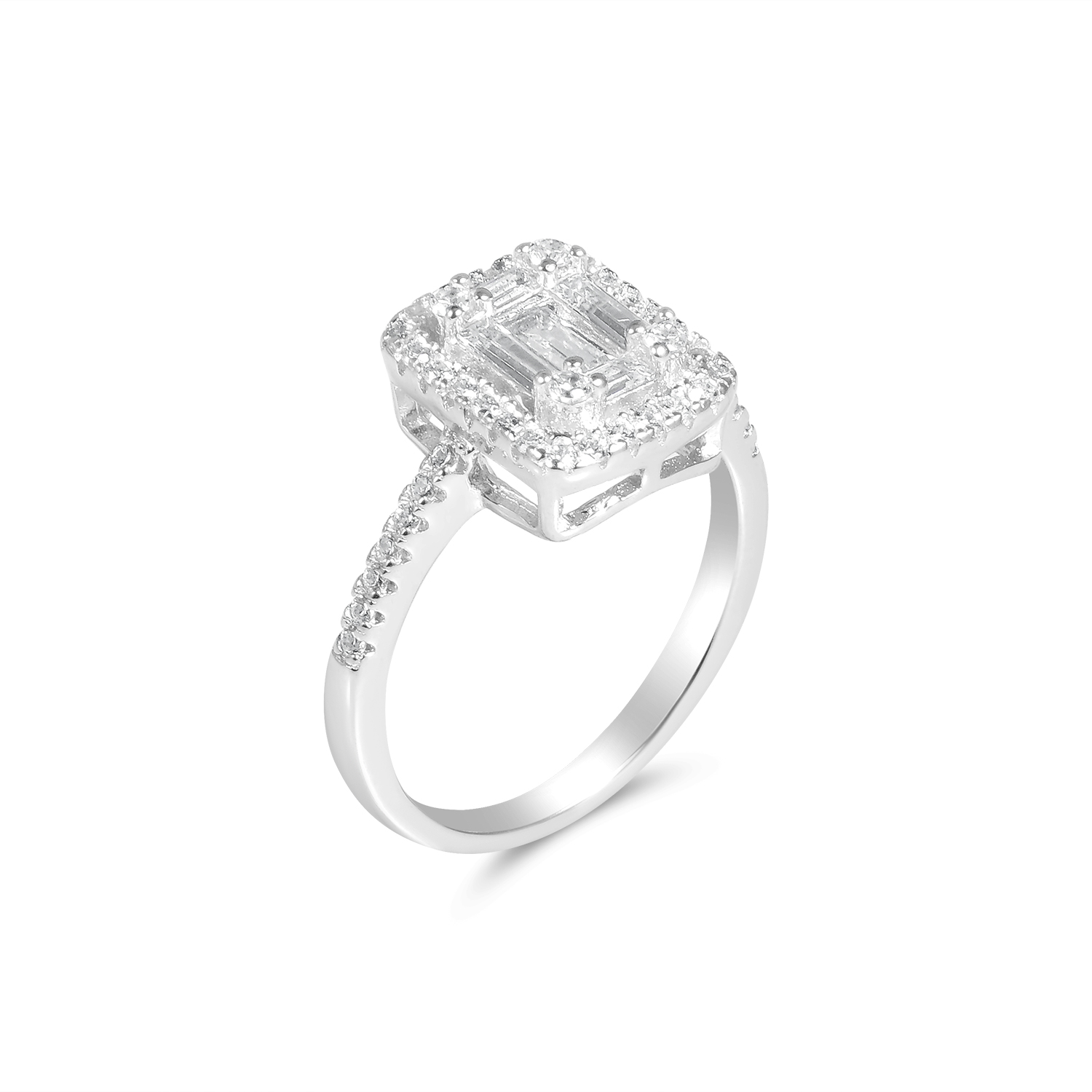 Inel argint dama cu piatra centrala Zirconia rectangulara si montura halo Imperial Glow