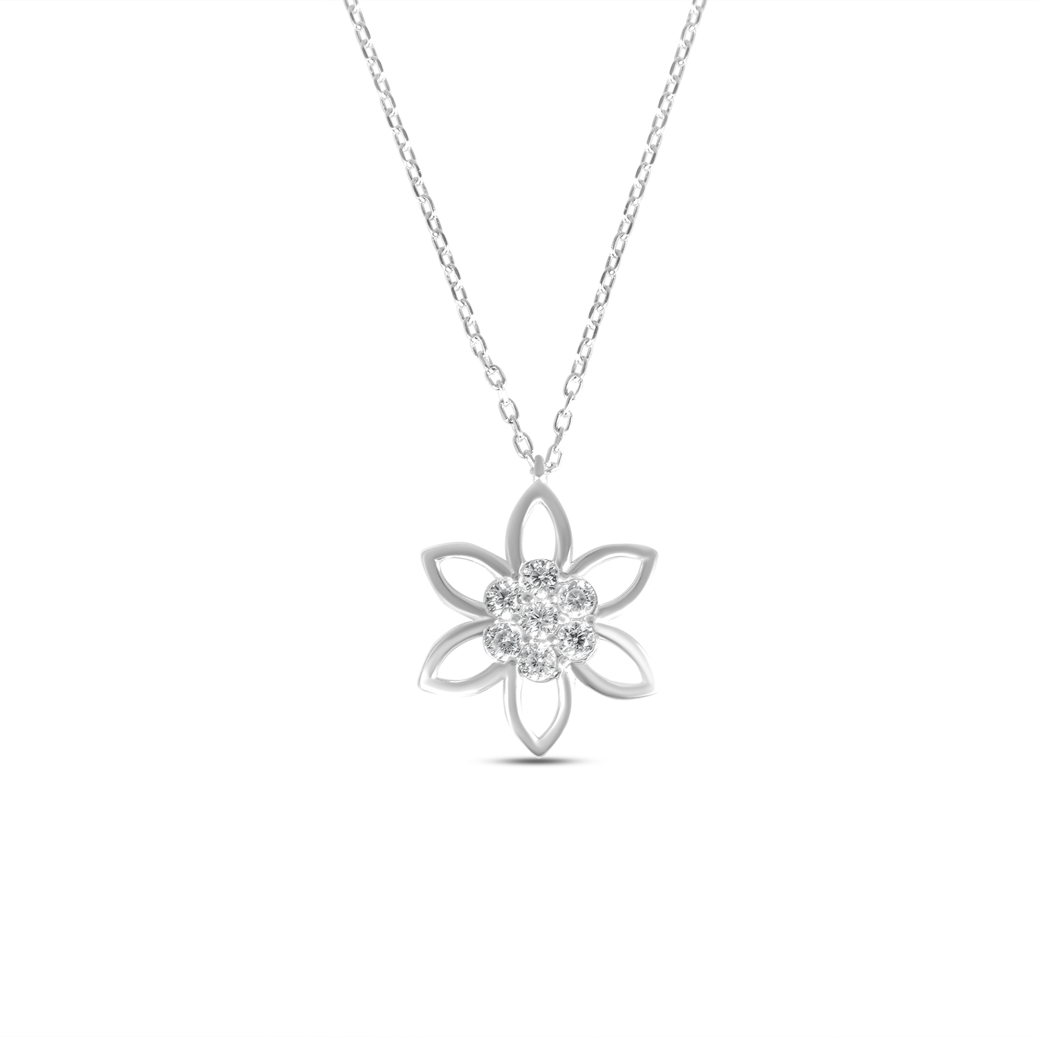 Colier de argint cu pandantiv floare si pietre Zirconia Bloom Radiance