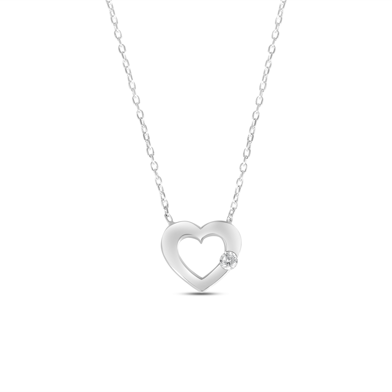 Colier de argint cu lant fin si pandantiv inima cu piatra Zirconia Pure Love