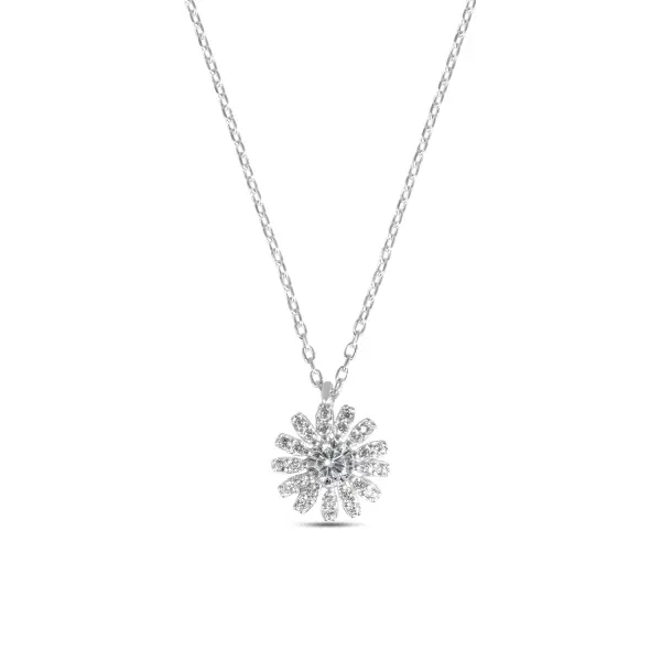 Colier de argint cu lant delicat si pandantiv floare cu pietre Zirconia Bloom Radiance