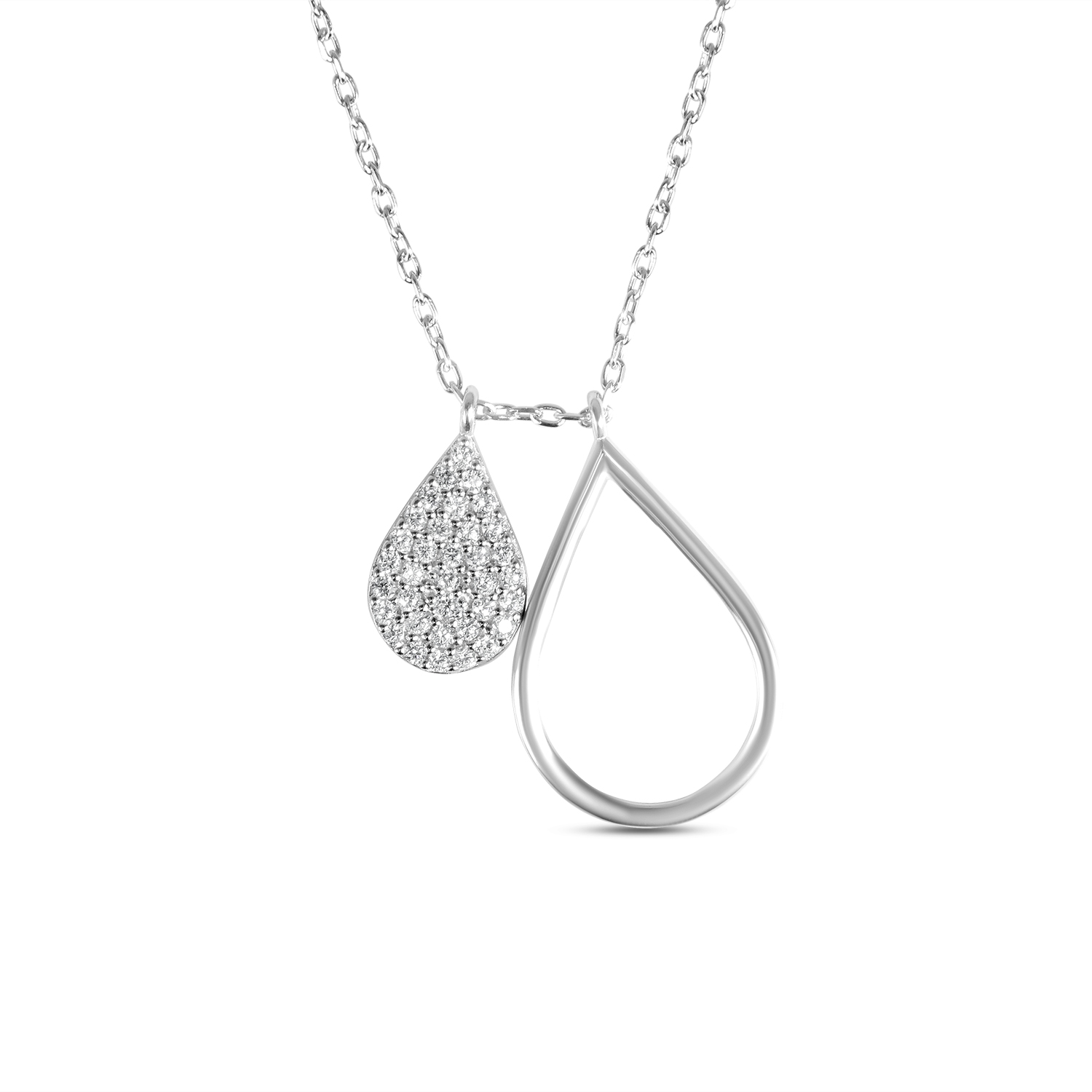 Colier de argint cu pandantiv picatura dubla, design decupat si pietre Zirconia Pure Drop Duo
