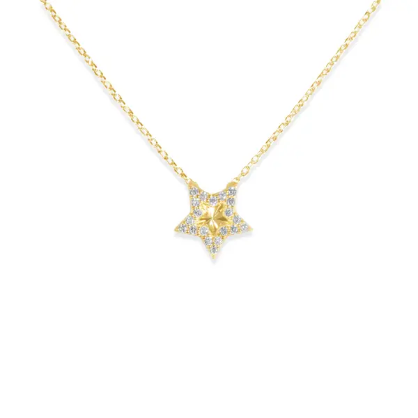 Colier de argint galben cu lant dublu, pandantiv piatra Zirconia si stea cu pietre Zirconia Golden Celestial Glow