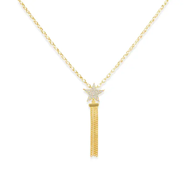 Colier de argint galben cu lant dublu, pandantiv piatra Zirconia si stea cu pietre Zirconia Golden Celestial Glow