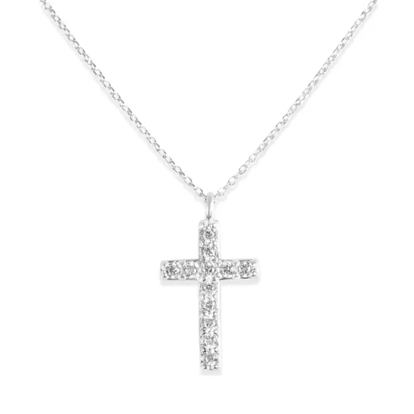Colier de argint subtire cu pandantiv dublu cruce si pietre Zirconia Divine Cross Duo