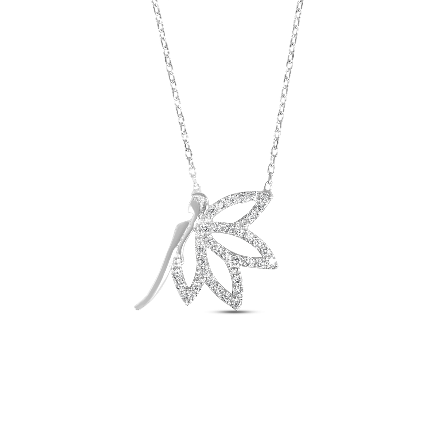 Colier de argint cu pandantiv zana cu aripi din pietre Zirconia Fairy Wings Glow