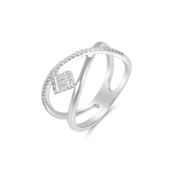 Inel argint dama cu design asimetric si pietre Zirconia Asymmetric Glow