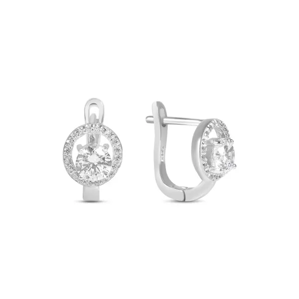 Cercei argint dama scurti cu Zirconia rotunda si halo de pietre Zirconia Classic Halo Glow