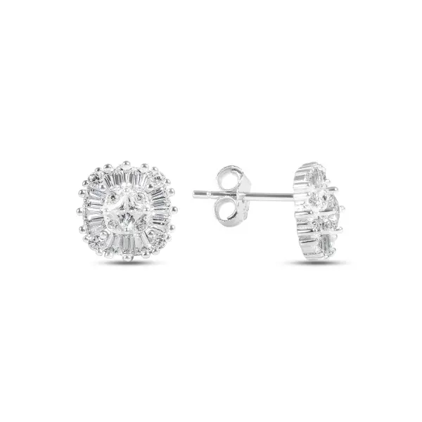 Cercei argint dama scurti model patrat cu margini rotunde si pietre Zirconia Soft Square Glow
