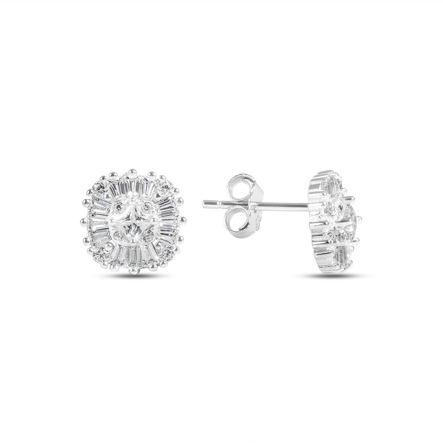 Cercei argint dama scurti model patrat cu margini rotunde si pietre Zirconia Soft Square Glow