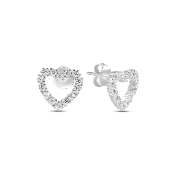 Cercei argint dama in forma de inima cu pietre Zirconia pavate Pure Heart Glow