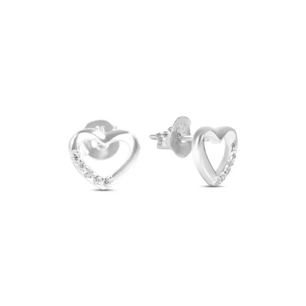 Cercei argint dama scurti in forma de inima cu pietre Zirconia Heart Glow