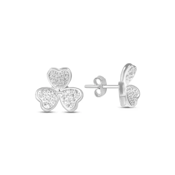 Cercei argint dama model trifoi pavat cu pietre Zirconia Lucky Clover Glow