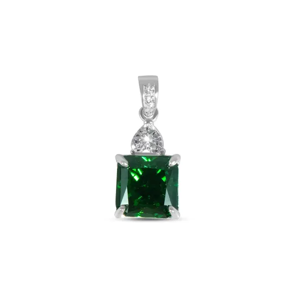 Pandantiv argint cu piatra Zirconia verde patrata si accente zirconia Emerald Square Glow