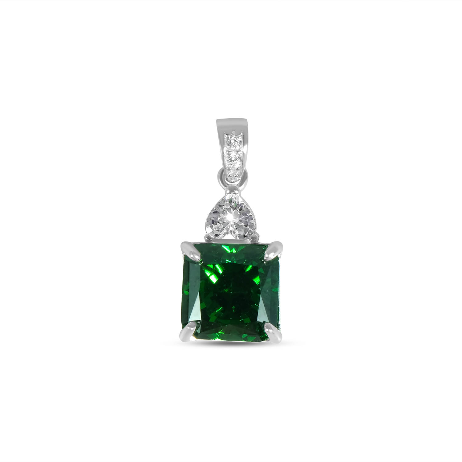 Pandantiv argint cu piatra Zirconia verde patrata si accente zirconia Emerald Square Glow