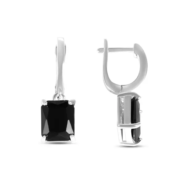 Cercei argint cu piatra Zirconia dreptunghiulara neagra Black Geometry Elegance