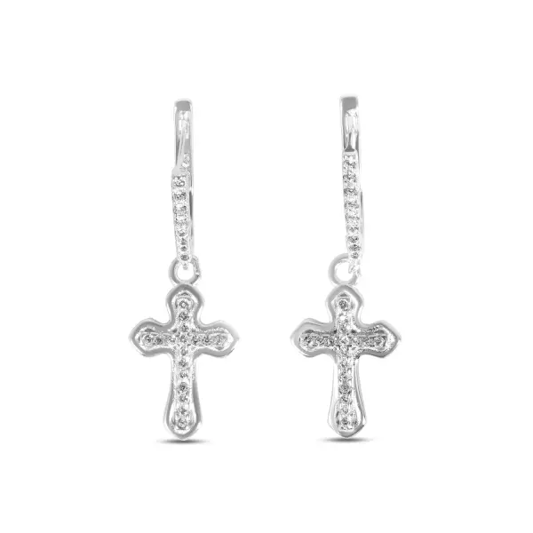 Cercei argint in forma de cruce cu pietre zirconia Divine Spark Cross