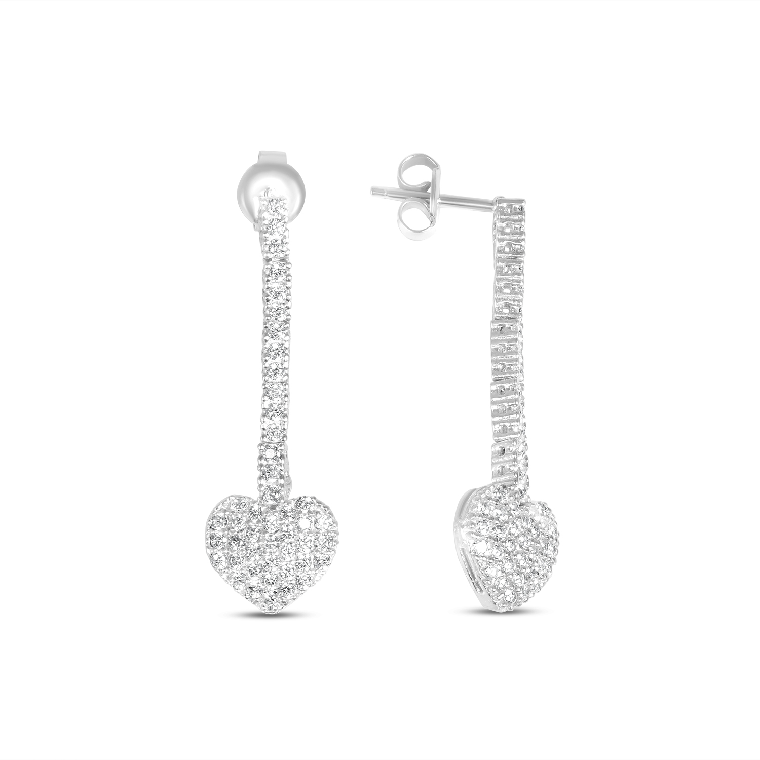 Cercei argint cu inima si fir de pietre Zirconia Heart Drop Sparkle