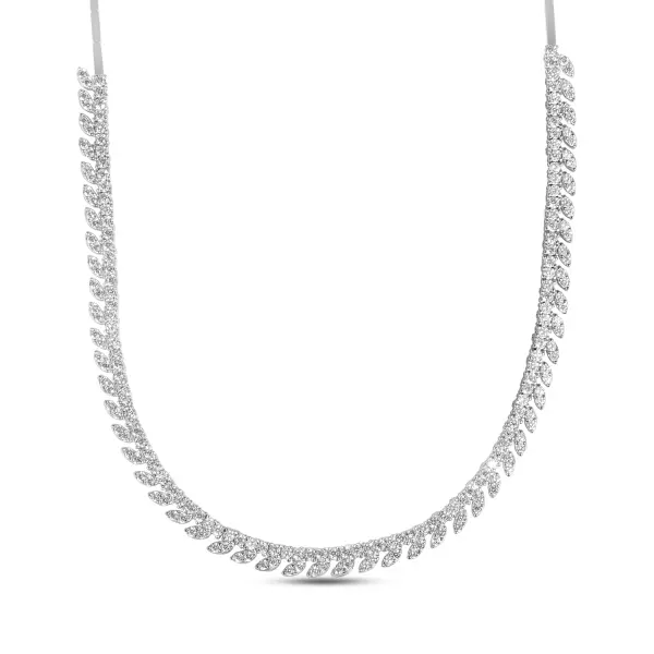 Colier de argint cu model frunze pavate cu pietre Zirconia Leaf Couture Glow