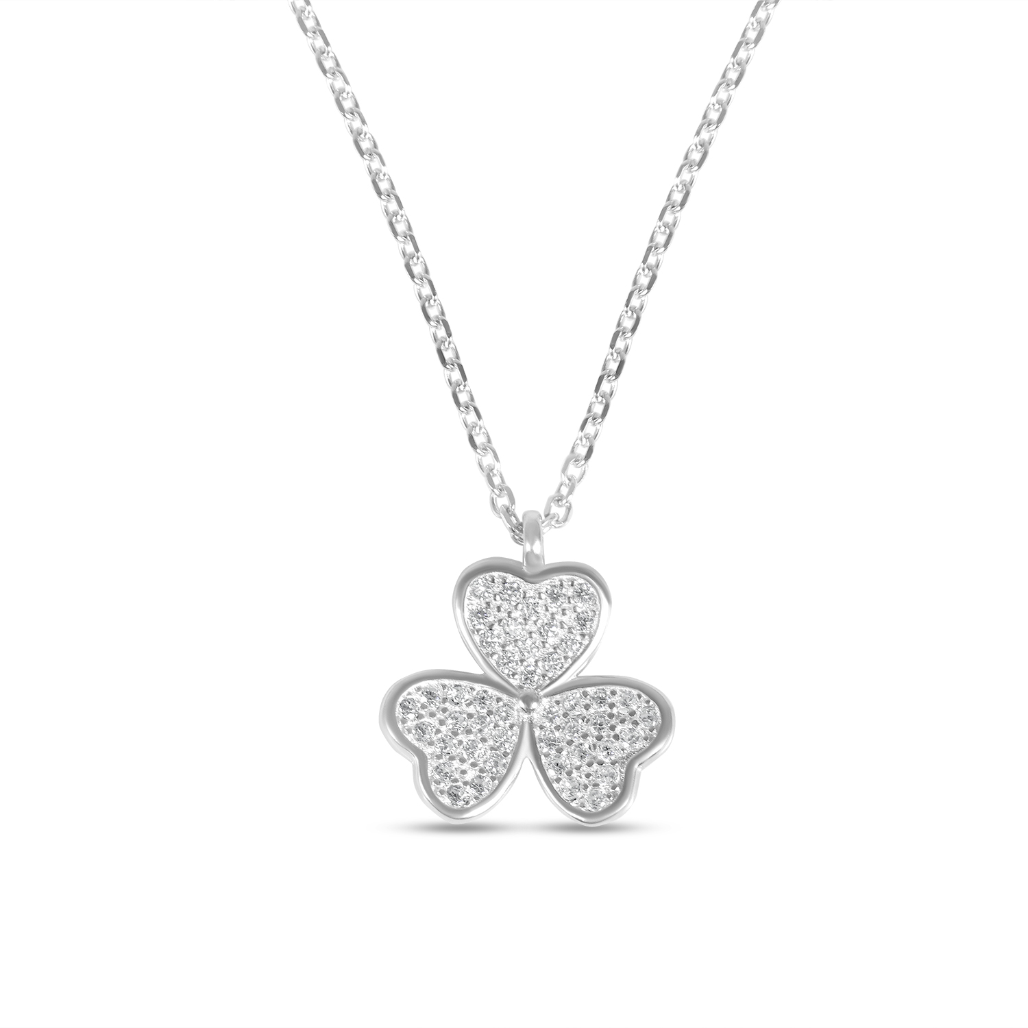 Colier de argint cu pandantiv trifoi cu patru foi pavat cu pietre Zirconia Lucky Glow