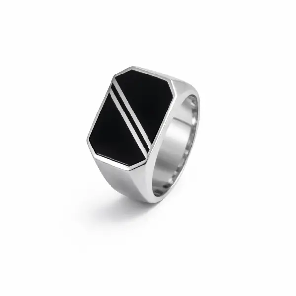 Inel argint cu insert negru drept si linii albe contrast Urban Edge Lines
