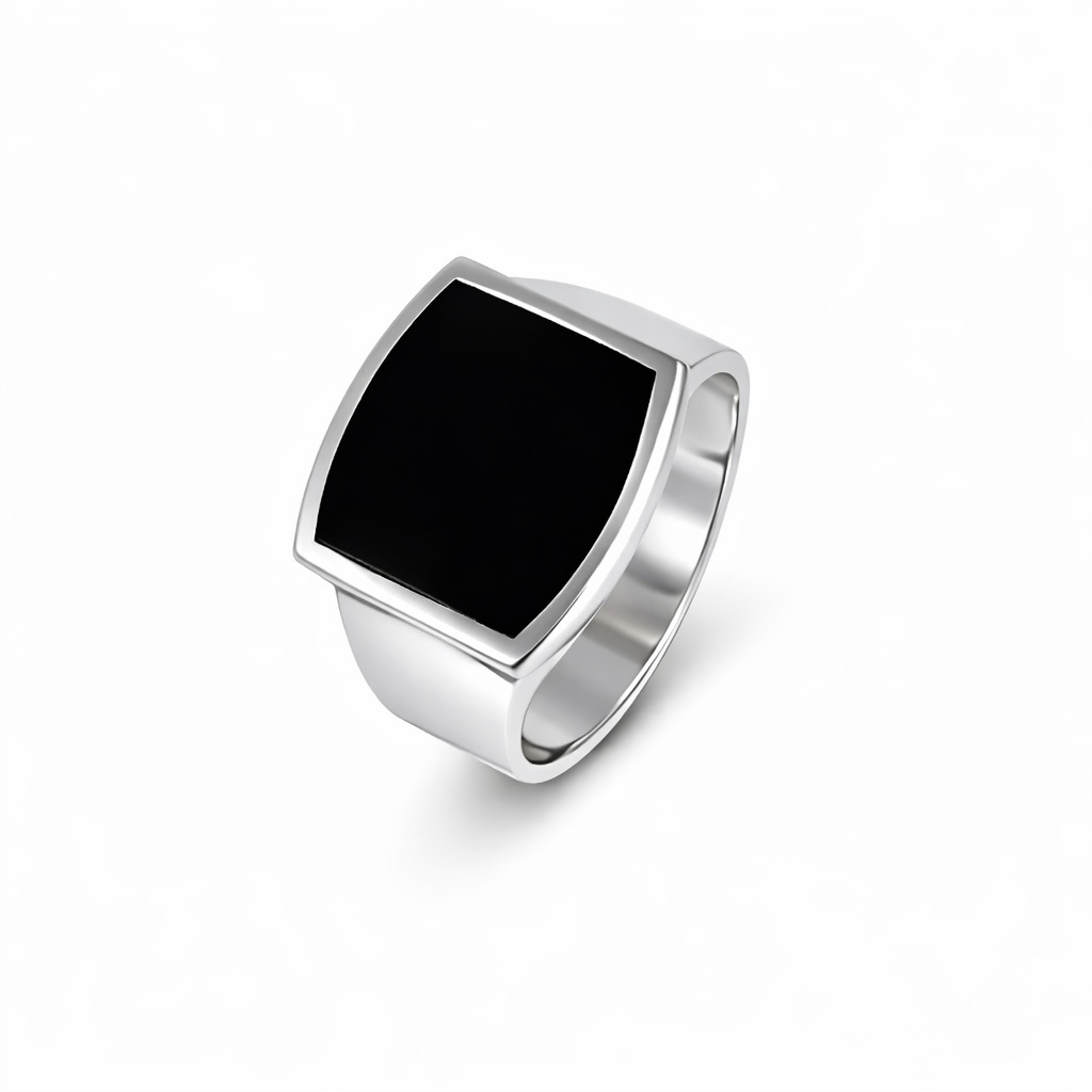 Inel argint model cu design patrat si insert negru Bold Square Signature