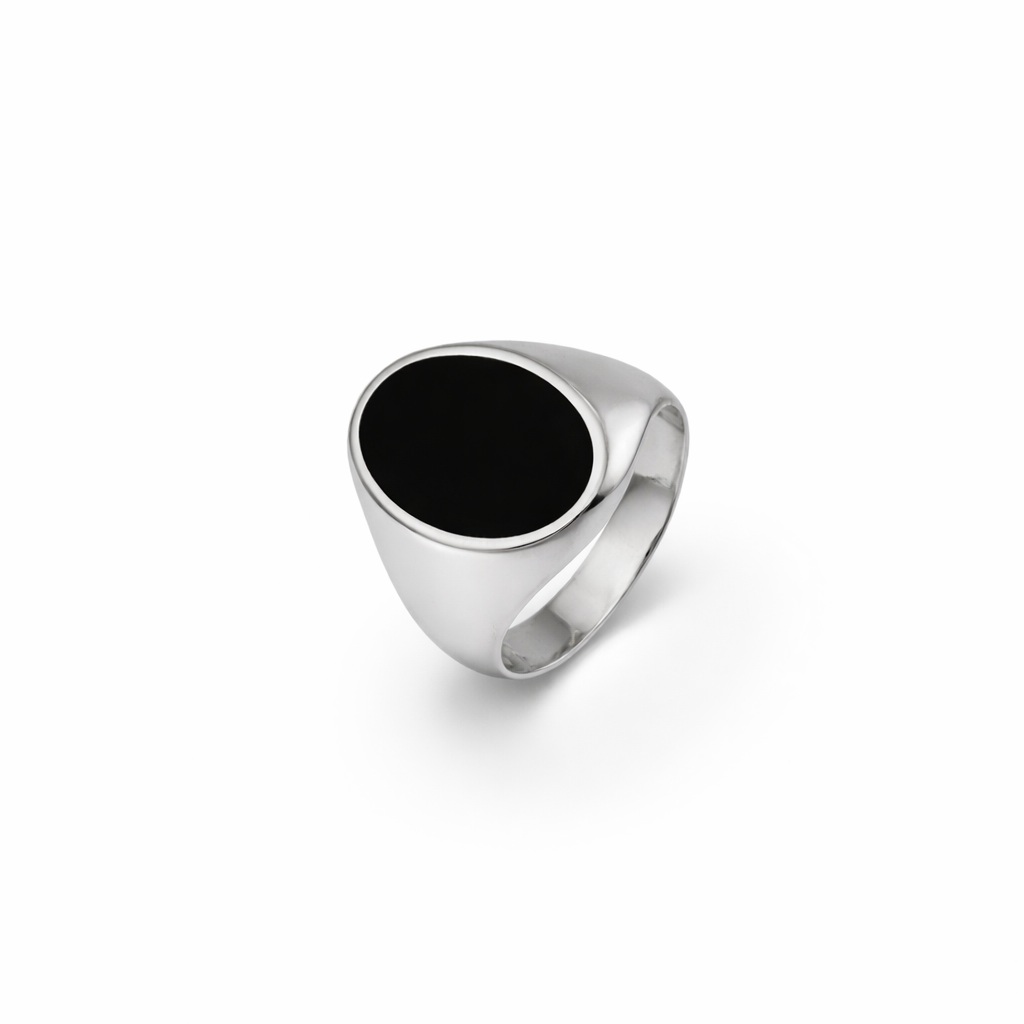 Inel argint model oval cu insert negru elegant Classic Oval Signet