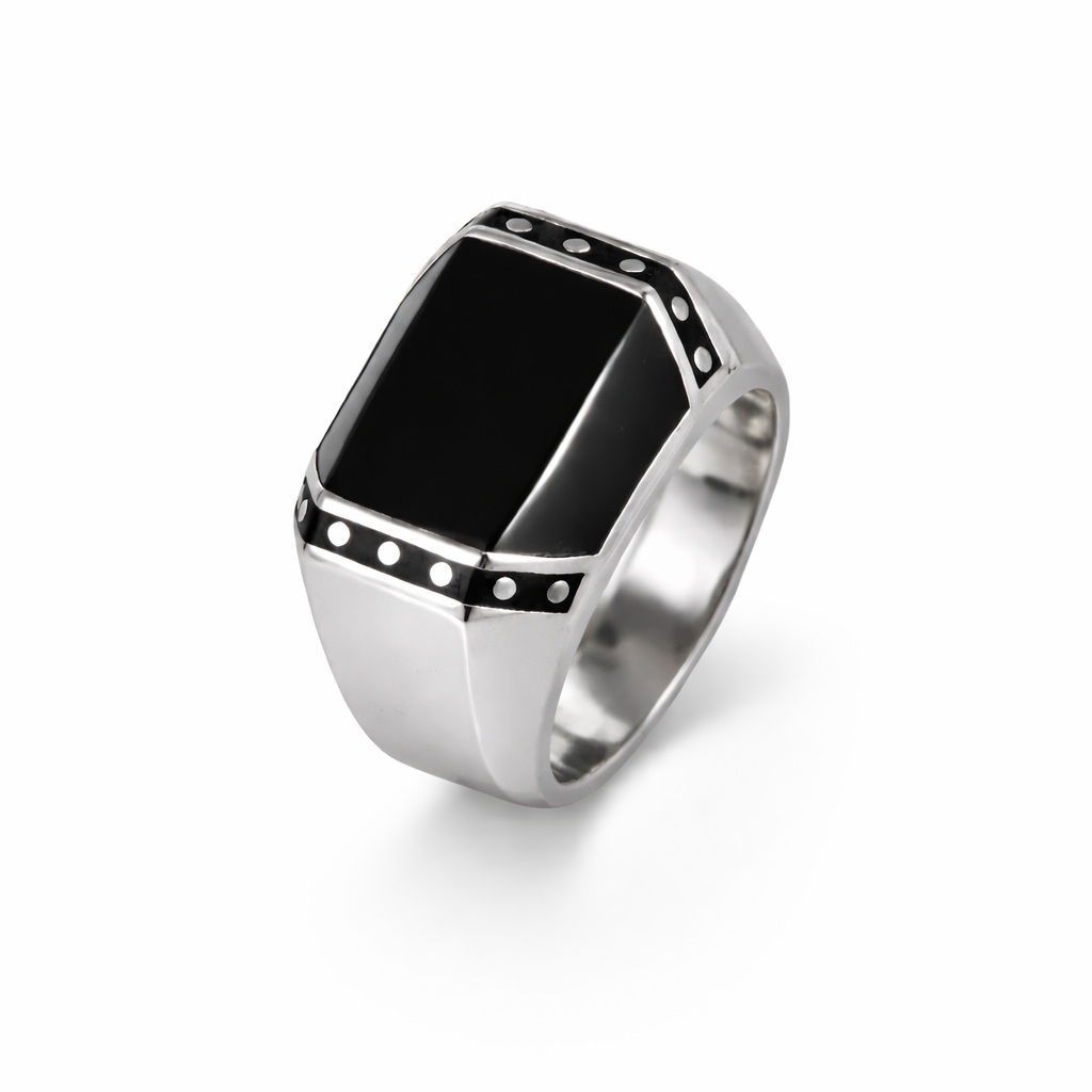 Inel argint cu insert negru si margini rotunjite Smooth Black Signature