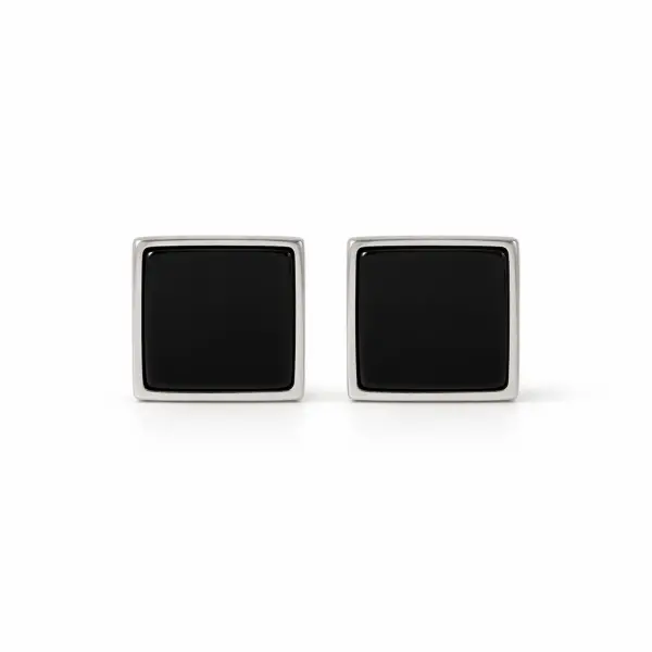 Butoni argint design patrat si insert negru Elegant Square Cufflinks