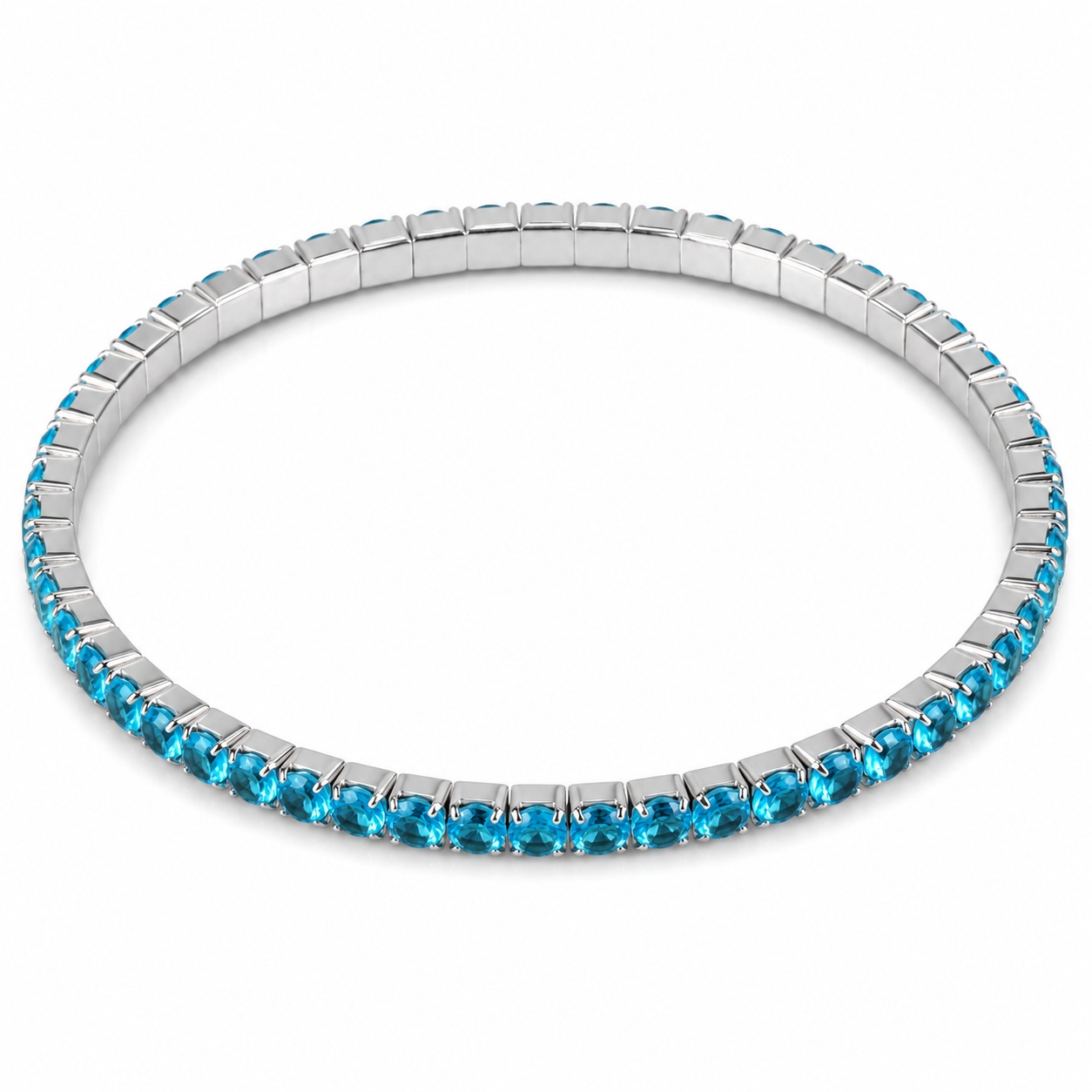 Bratara argint tennis elastica cu pietre Zirconia albastre Sky Flex Glow
