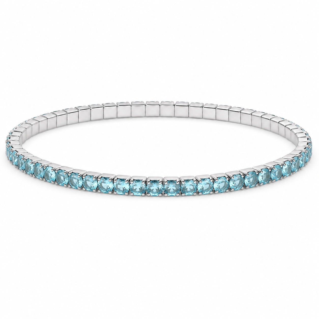 Bratara argint tennis elastica cu pietre Zirconia albastre Aqua Flex Glow
